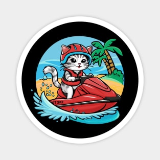 Cute Cat Jet Skiing Summer Gift Magnet